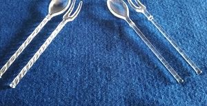 Vintage 70s Crystal Spoon and Fork Set (2) for Salad, Two Designs